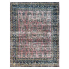 9'1 "x11'9" Rouge Pink Antique Persian Kerman Distressed Hand Knotted Wool Rugs