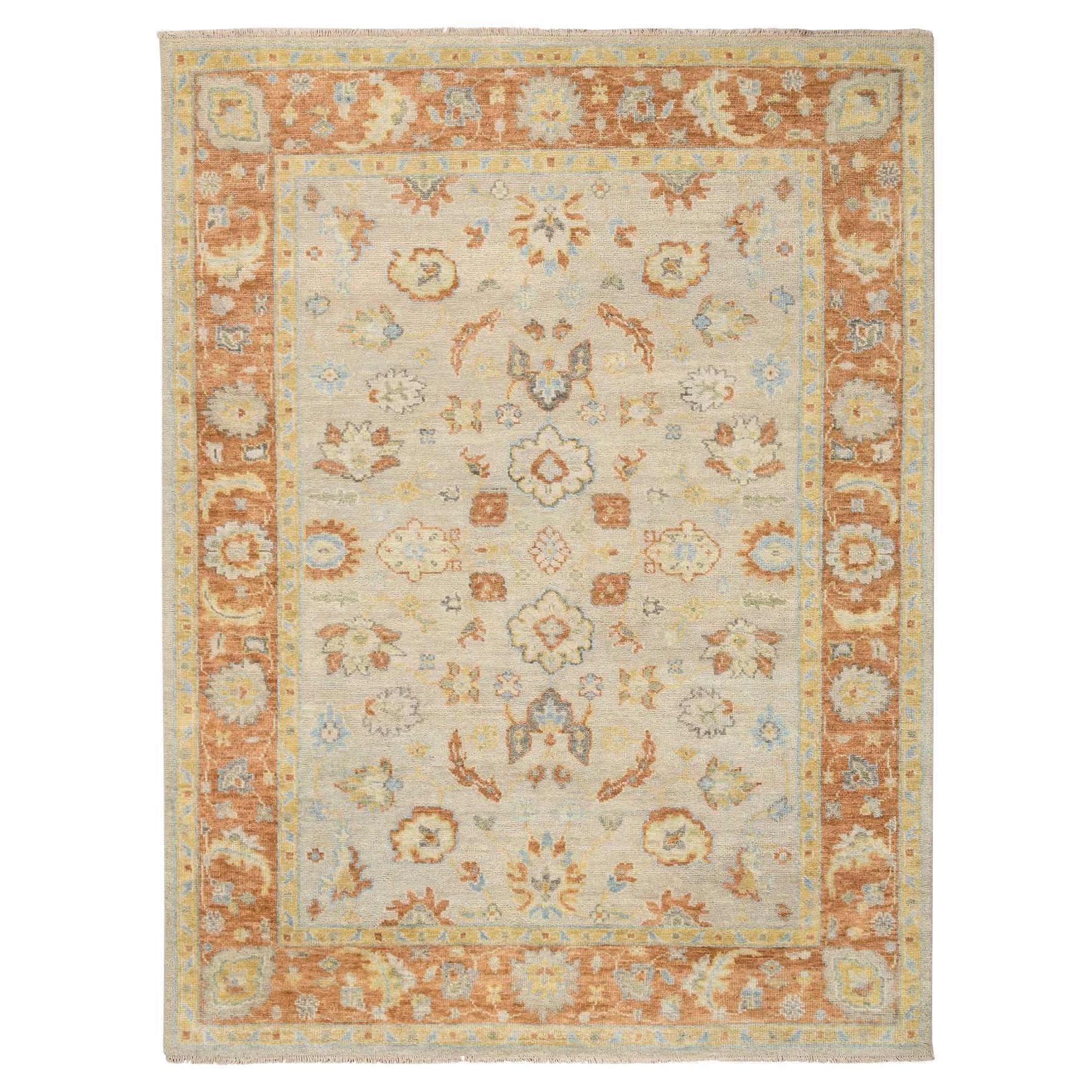 9
1"x11
9" Tan Color, Oushak Design Pure Wool Hand Knotted Oriental Rug