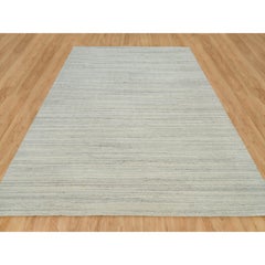 9'1"x12' Alabaster White Hand Loomed Undyed 100% Wool Modern Design Rug