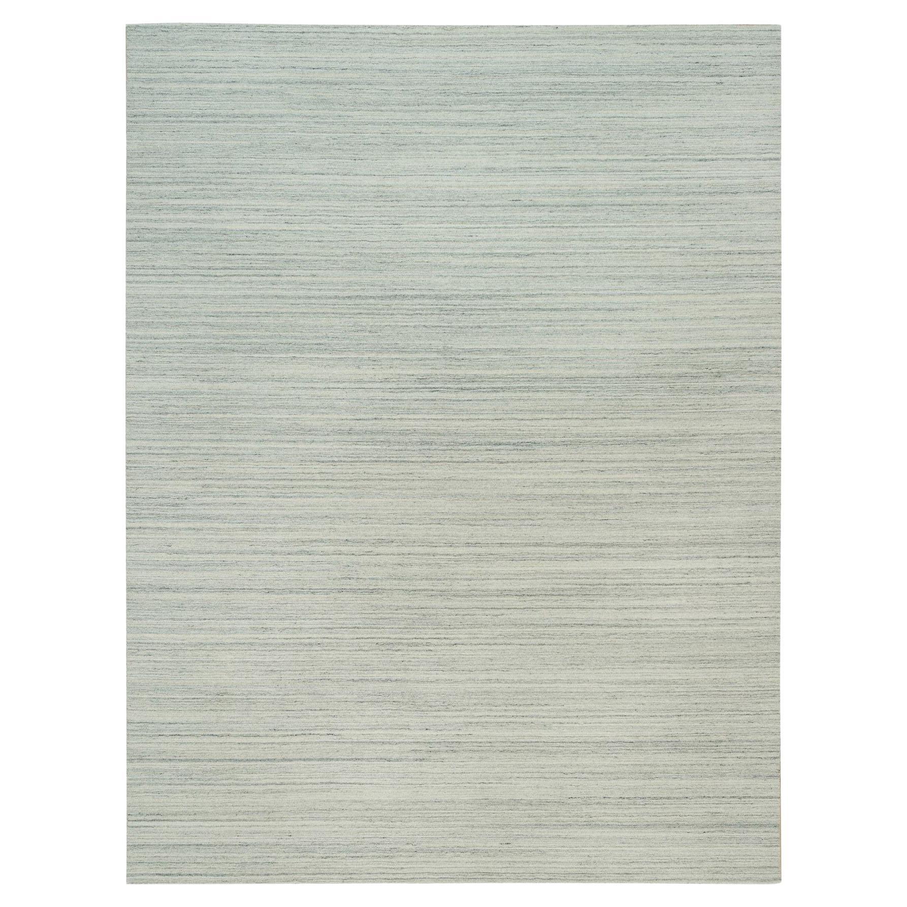 9'1"x12' Alabaster Weißer handgefalteter, unbefärbter Teppich aus 100 % Wolle mit modernem Design