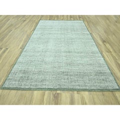 Alfombra de lana con diseño de hierba oxidada y desgastada, anudada a mano, verde albahaca, de 9'1 "x12'.