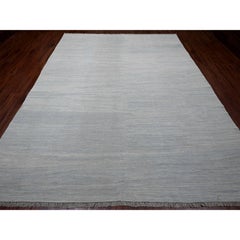 9'1 "x12' Beau Blue Flat Weave Solid Design Hand Woven Afghan Kilim All Wool Rug