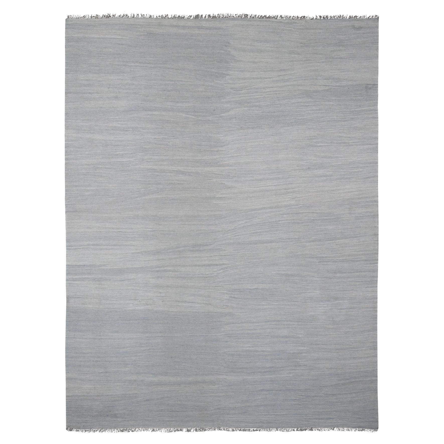 9
1"x12
 Beau Blue Flat Weave Solid Design Hand Woven Afghan Kilim All Wool Rug For Sale