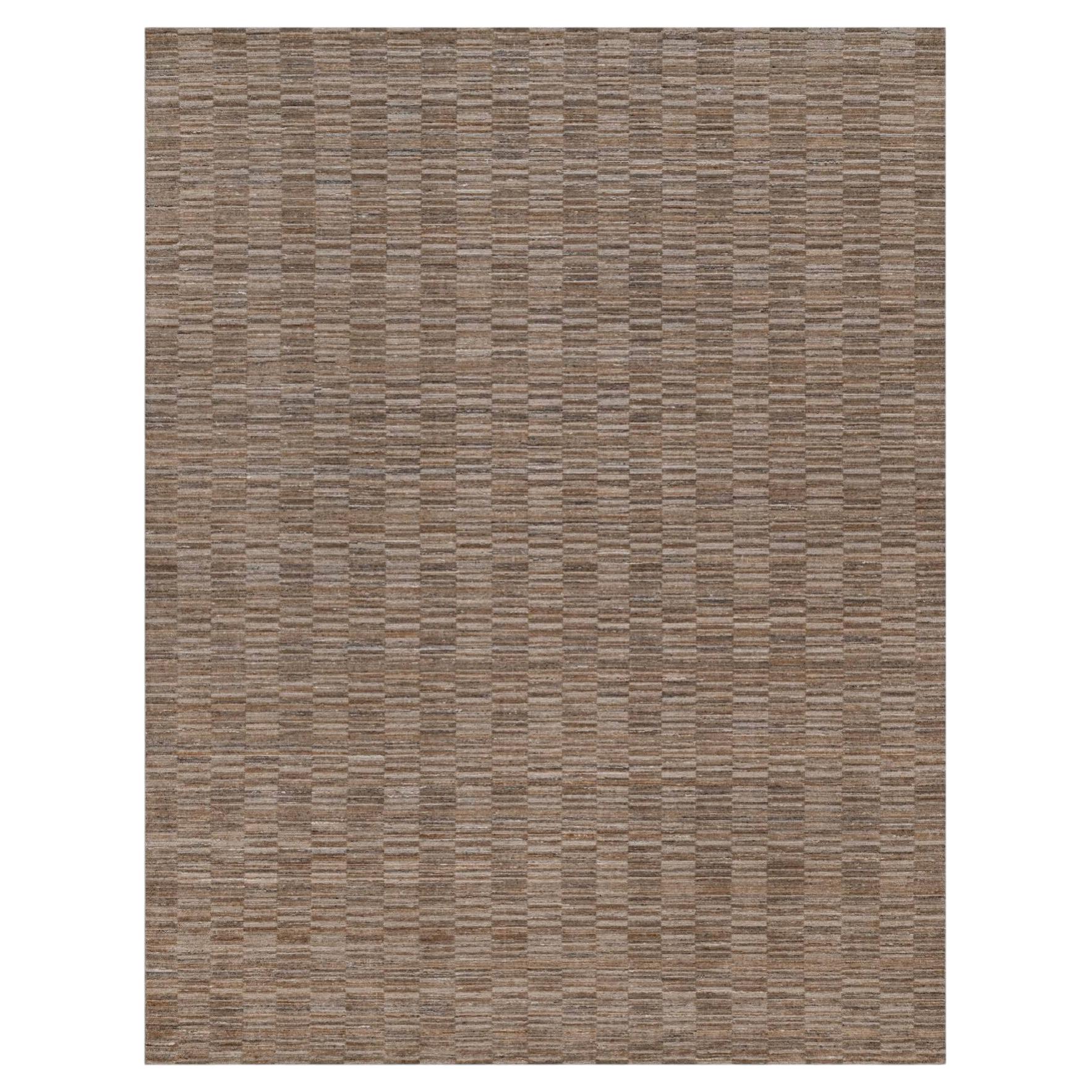 9'1"x12' Beaver Brown Modern Grid Pattern Polyester Hand Loomed Oriental Rug