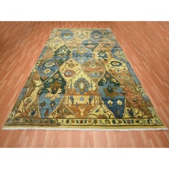 9'1"x12' Beige Colorful Trellis Garden Design Hand Knotted Wool Oriental Rug