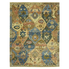 9'1"x12' Beige Colorful Trellis Garden Design Hand Knotted Wool Oriental Rug