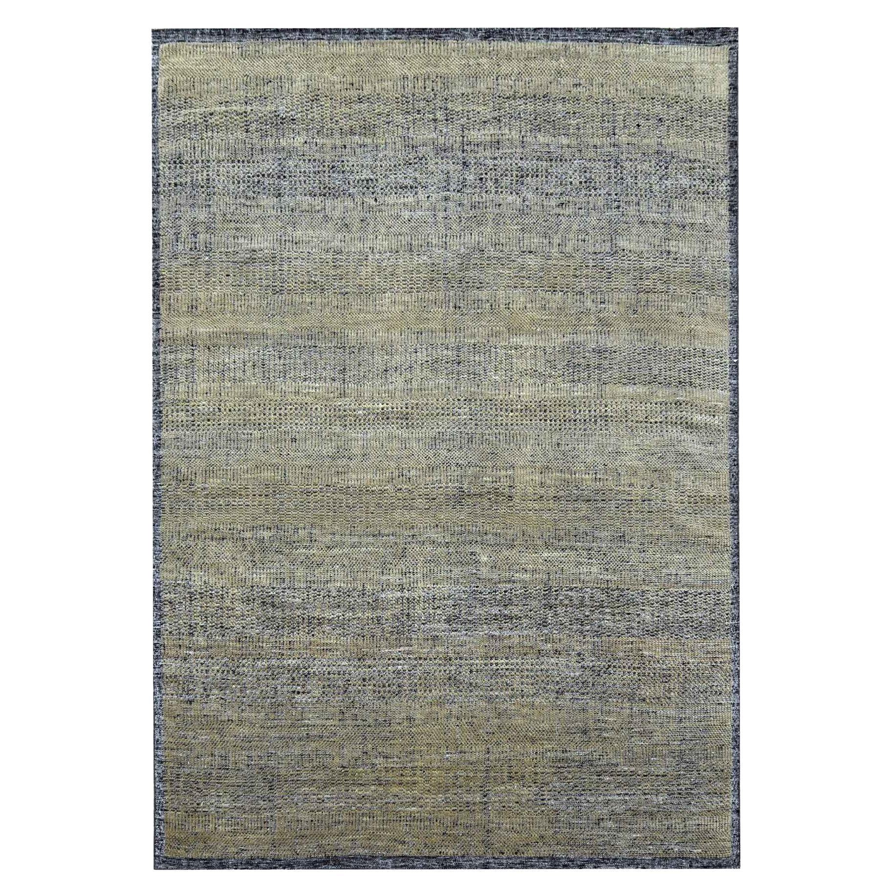 9'1"x12' Black & Brown Oxidized Grass Design Hand Knotted All Wool Oriental Rug