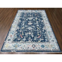 9'1"x12' Blue Broken Erased Persian Heriz All Over Design Hand Knotted Wool Rug