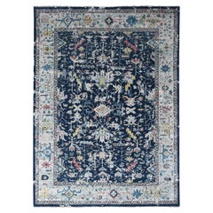 9'1"x12' Blue Broken Erased Persian Heriz All Over Design Hand Knotted Wool Rug