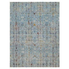 9'1 "x12' Blu Moderno con Design Canna di Bambù Tappeto in Lana e Seta Annodato a Mano