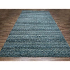 9'1"x12' Blue Small Repetitive Kohinoor Herat Pattern Wool Hand Knotted Rug