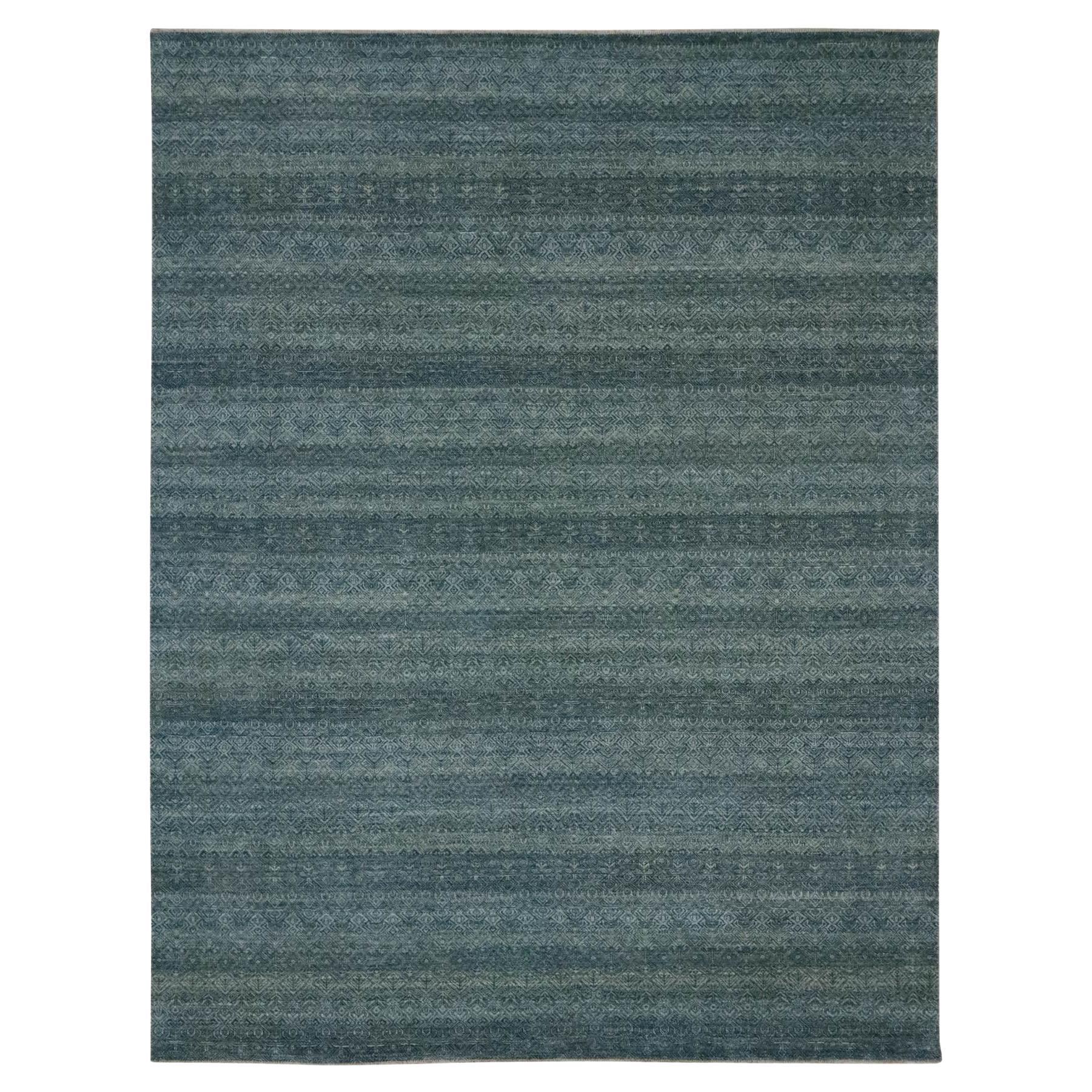 9'1"x12' Blue Small Repetitive Kohinoor Herat Pattern Wool Hand Knotted Rug