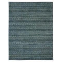 9'1"x12' Blue Small Repetitive Kohinoor Herat Pattern Wool Hand Knotted Rug