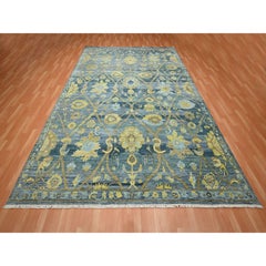 9'1"x12' Blue Trellis Garden Design with Floral Elements Hand Knotted Wool Rug