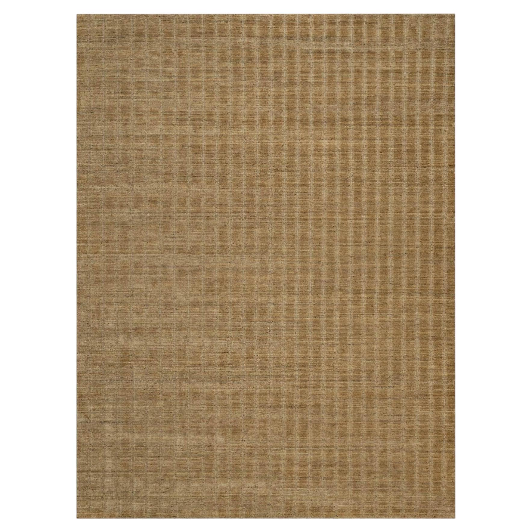 9'1"x12' Brown Vertical Stripes Design Natural Wool Hand Loomed Oriental Rug