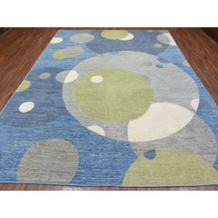 9'1"x12' Colorful, Modern The Circles Design, Soft Wool Hand Knotted Rug