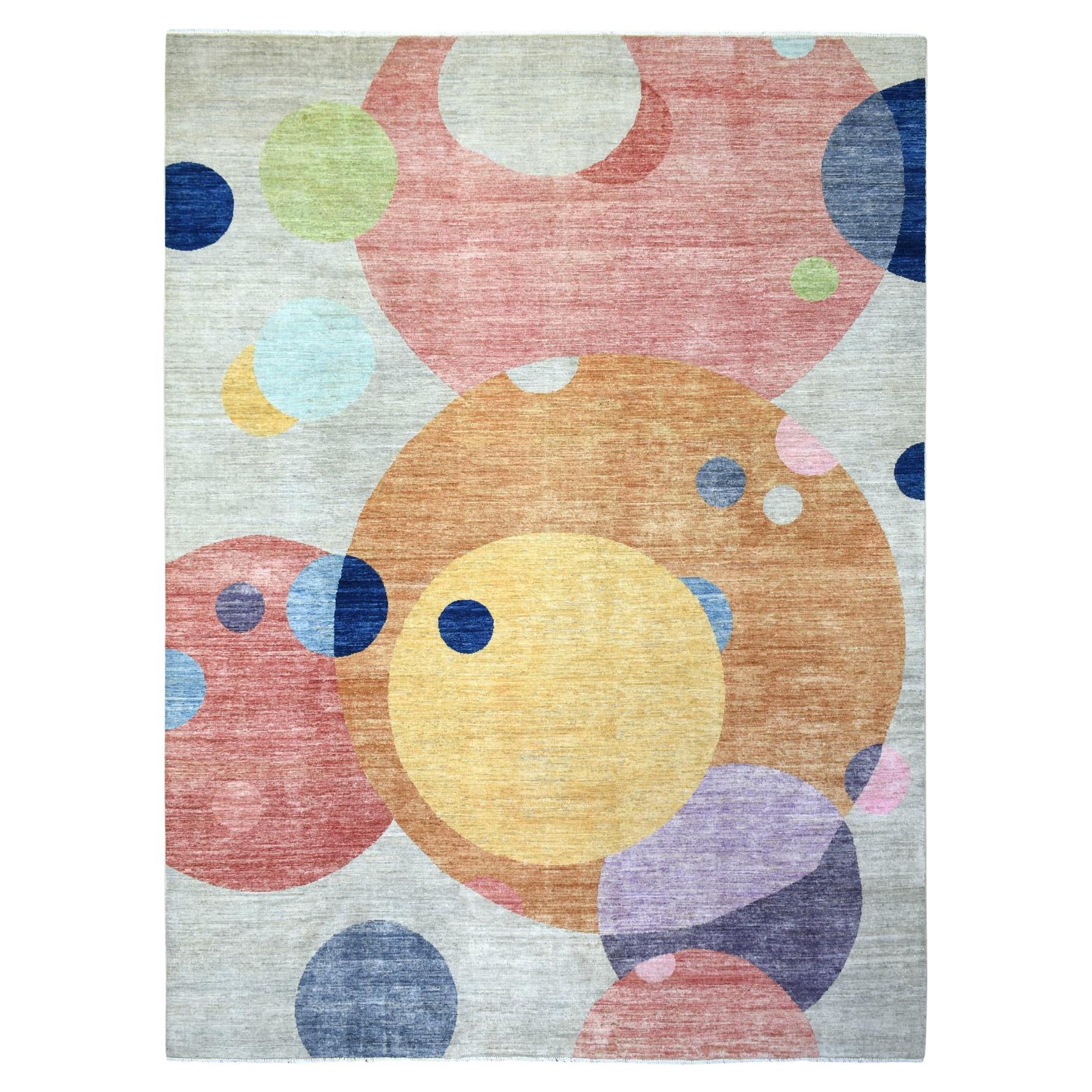 9'1 "x12' Colorful The Circles Densely Woven Hand Knotsted Natural Dyes Wool Rug (Tapis de laine coloré)