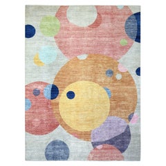 9'1"x12' Colorful The Circles Densely Woven Hand Knotted Natural Dyes Wool Rug