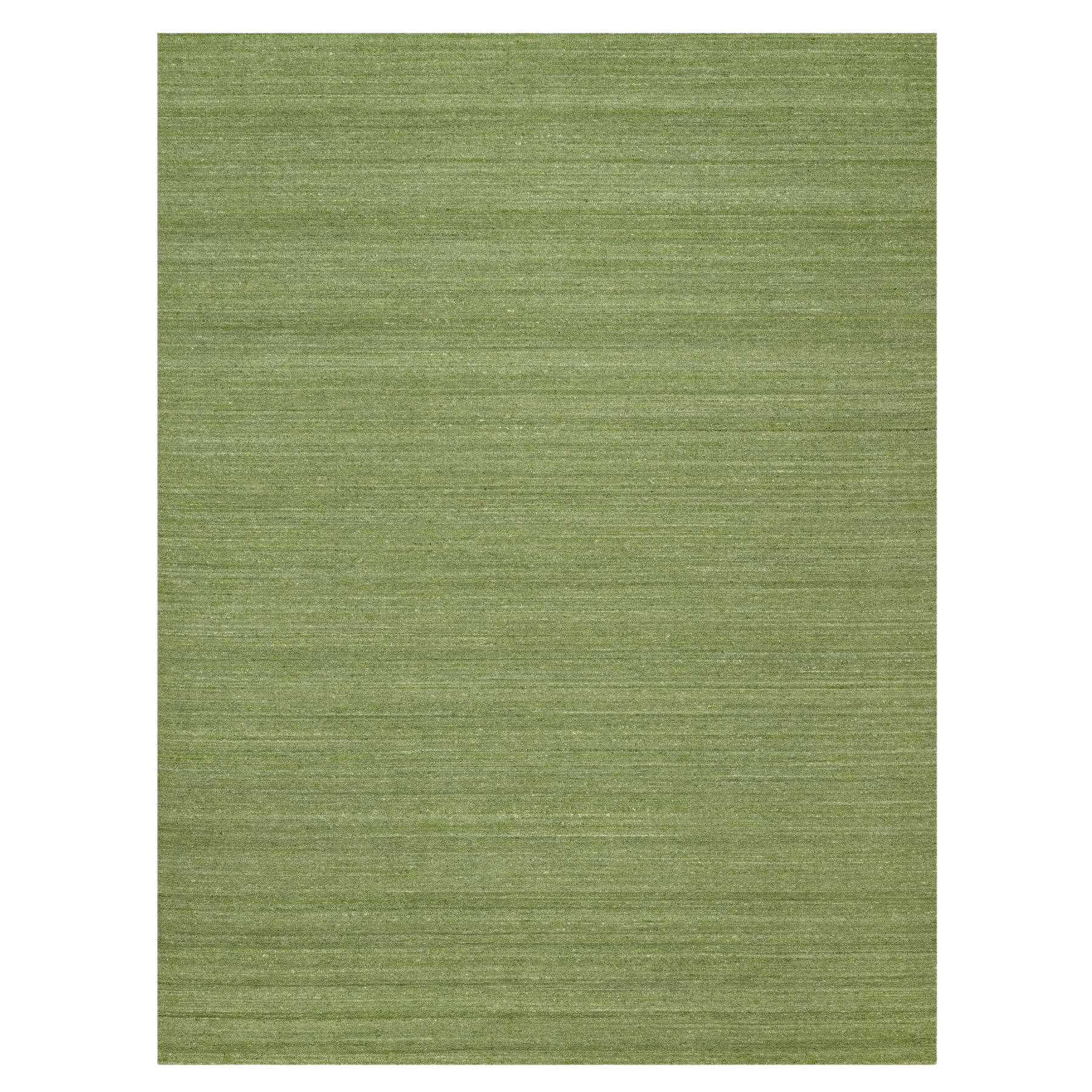 9'1 "x12' Grashüpfer Grün Weicher Flor Einfarbig Modern Striae Design Teppich aus reiner Wolle im Angebot