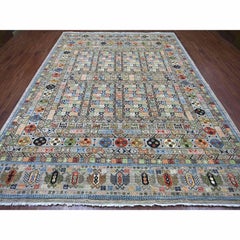 9'1"x12' Gray Afghan Ersari with Hutchlu Design Hand Knotted Wool Oriental Rug