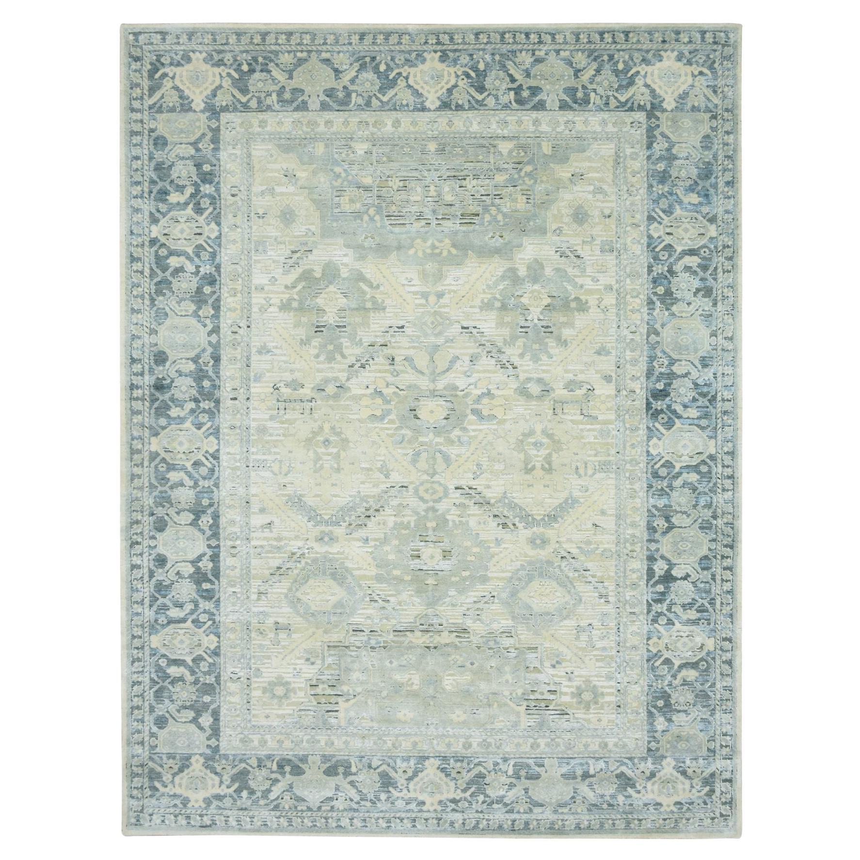 9'1 "x12' Soie grise et laine oxydée Oushak Design Rugs orientaux noués à la main