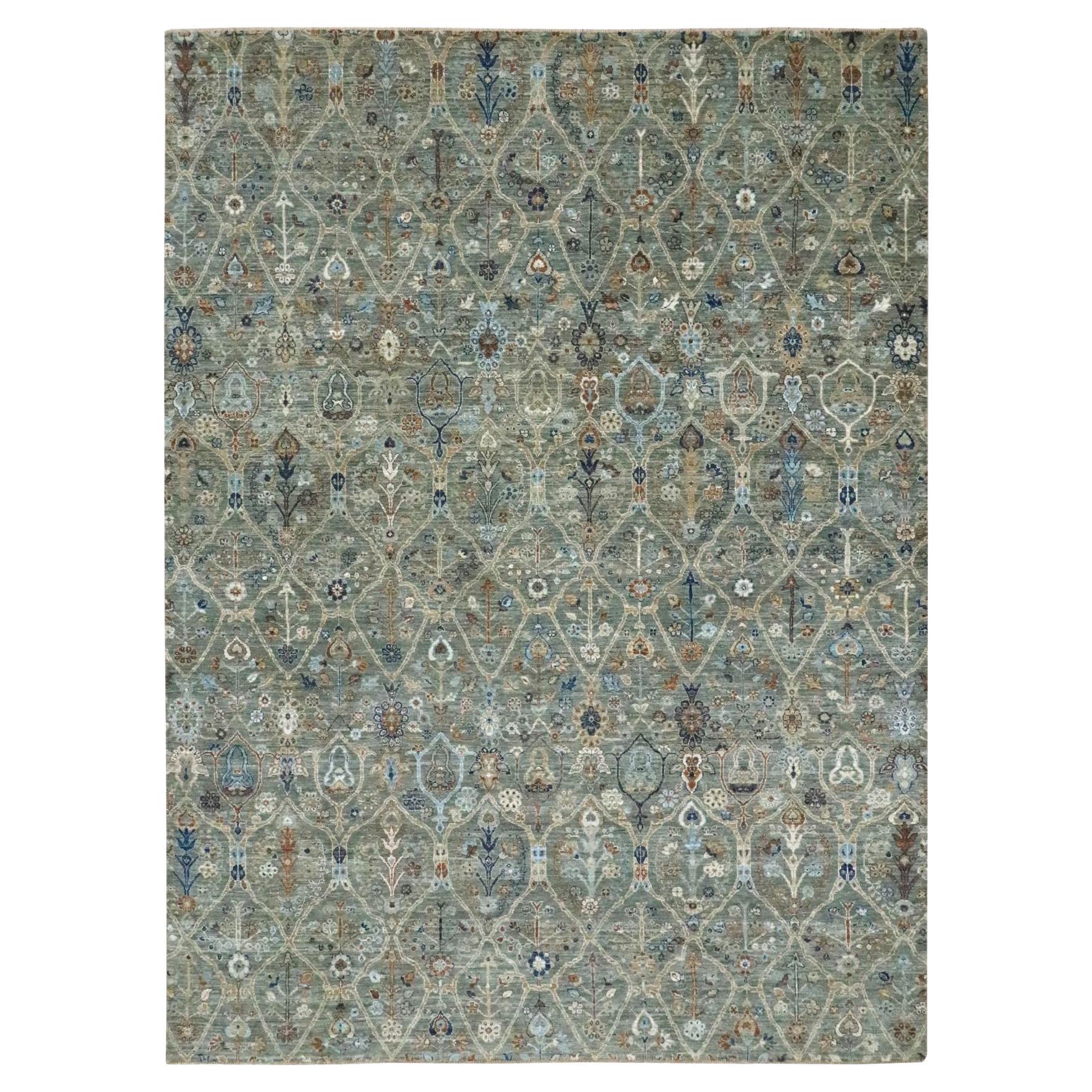 9
1 "x12
 Grüner Trellis Borderless Garden Design Agra Handgeknüpfter Teppich aus reiner Wolle im Angebot