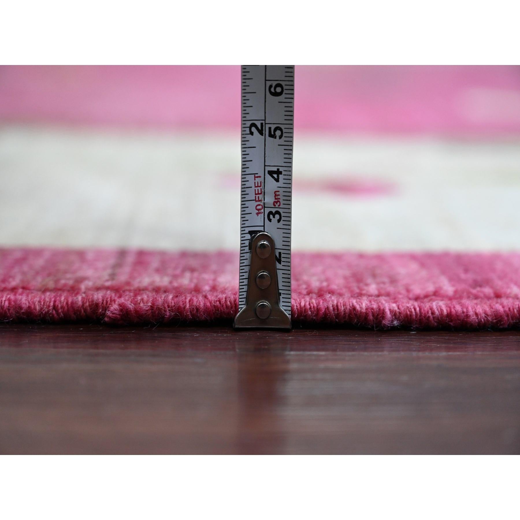 Alfombra Anudada a Mano Peshawar Inspirada en el Art Decó Chino de Pura Lana Rosa Caliente de 9'1 