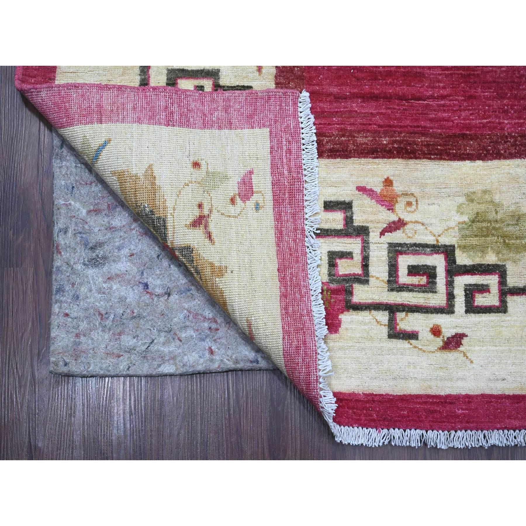 Alfombra Anudada a Mano Peshawar Inspirada en el Art Decó Chino de Pura Lana Rosa Caliente de 9'1 