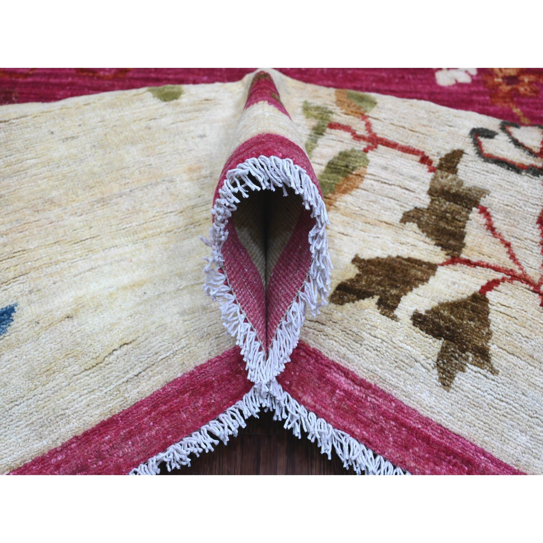 Alfombra Anudada a Mano Peshawar Inspirada en el Art Decó Chino de Pura Lana Rosa Caliente de 9'1 