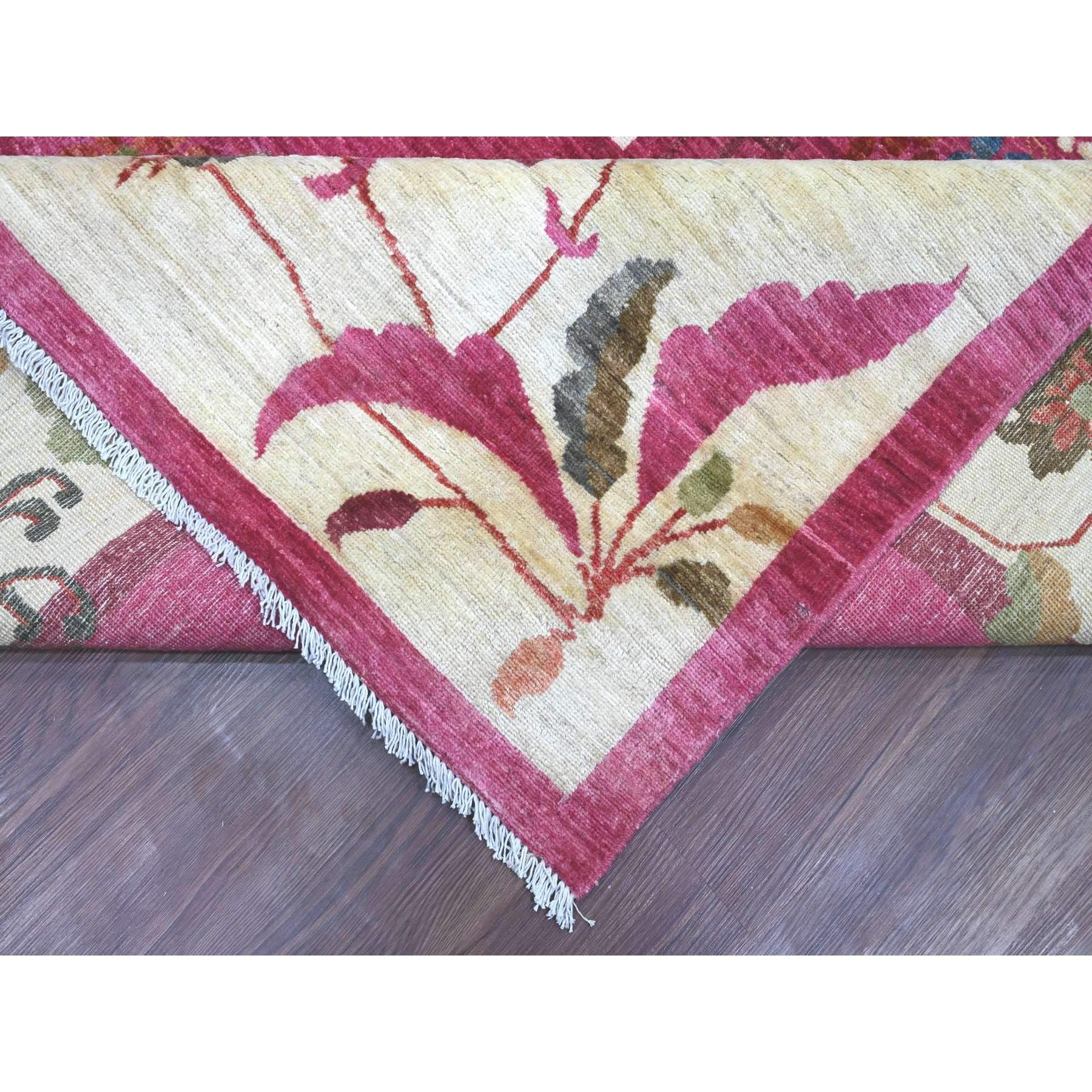 Alfombra Anudada a Mano Peshawar Inspirada en el Art Decó Chino de Pura Lana Rosa Caliente de 9'1 