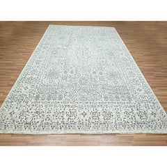 9'1"x12' Ivory 14th Century Influence Mamluk Design Hand Knotted Pure Wool Rug