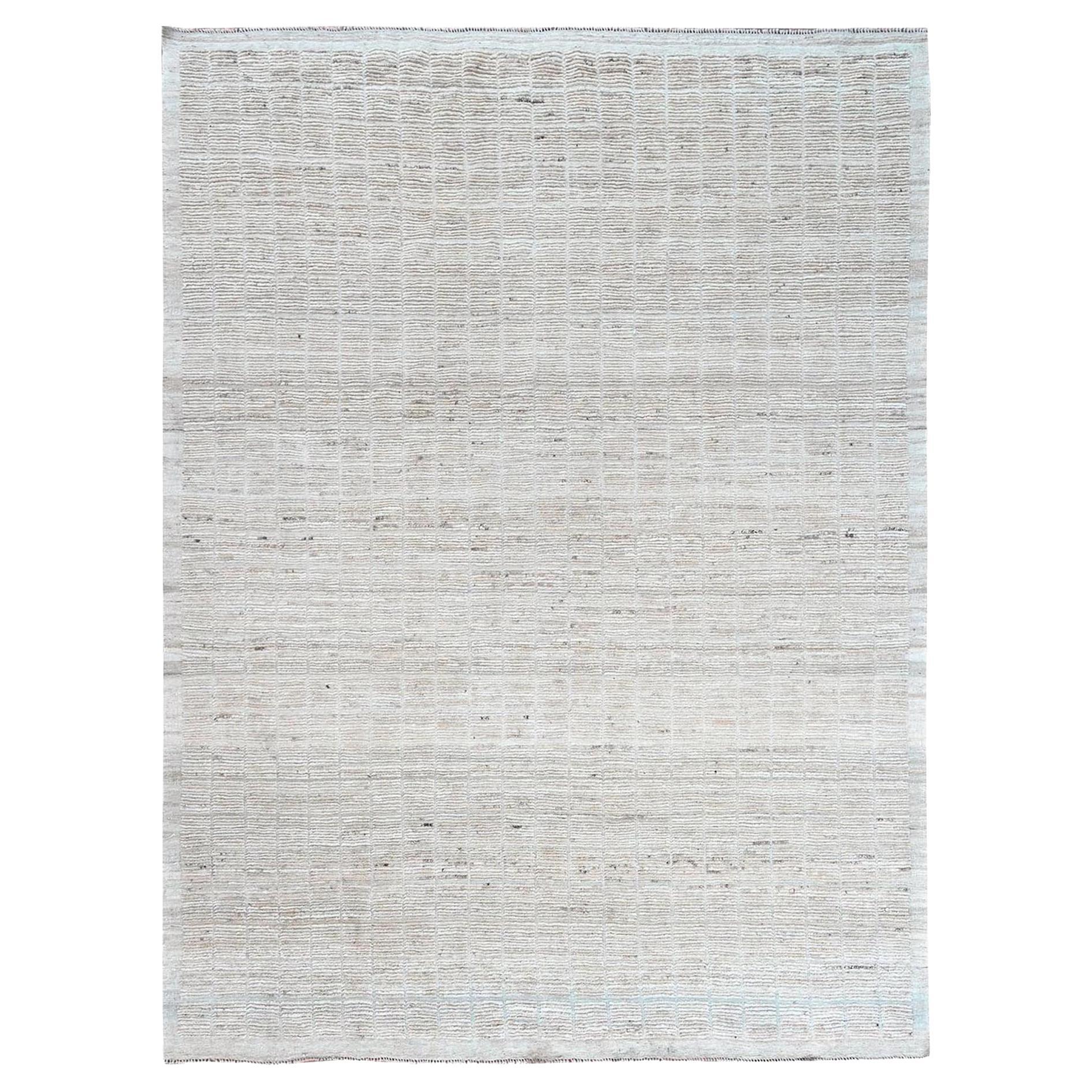 9'1 "x12' Ivory Moroccan Weave with Box Design Hand Knotted Wool Oriental Rugs (Tappeto orientale in lana annodata a mano)