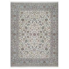 Alfombra Oriental de Lana y Seda Anudada a Mano 9'1 "x12' Marfil Nain con Motivo Floral