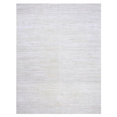 9'1 "x12' Ivory Striae Design Tone on Tone Silk-Textured Wool Hand Knots Rug