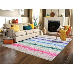 9'1"x12' Ivory THE CARDIAC Sari Silk with Wool Hand Knotted Oriental Rug