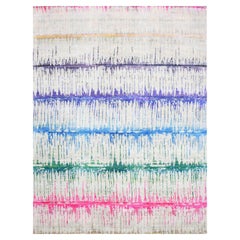 9'1"x12' Ivory THE CARDIAC Sari Silk with Wool Hand Knotted Oriental Rug