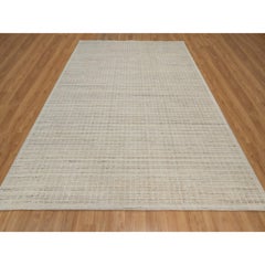 9'1"x12' Linen White Modern Plain Decor Box Design Pure Wool Loomed Knotted Rug
