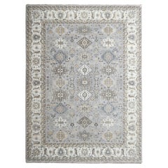 9'1"x12' Medium Gray Pure Wool Karajeh and Geometric Design Hand Knotted Rug