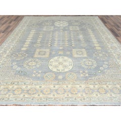 9'1"x12' Misty Gray, Afghan Peshawar, Soft Wool Hand Knotted Oriental Rug