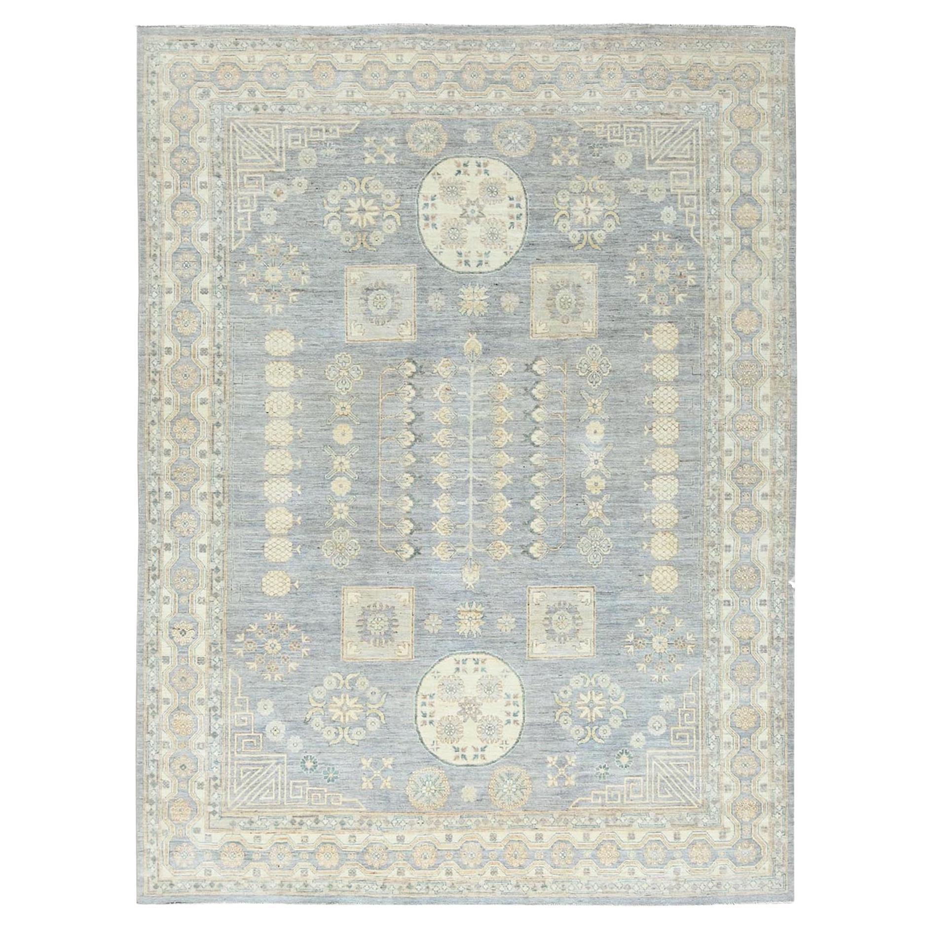 9'1"x12' Misty Gray, Afghan Peshawar, Soft Wool Hand Knotted Oriental Rug