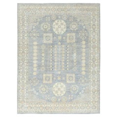 9'1"x12' Misty Gray, Afghan Peshawar, Soft Wool Hand Knotted Oriental Rug