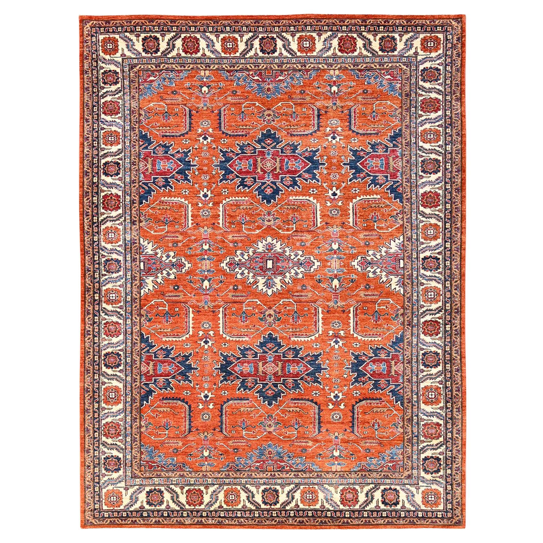 9
1 "x12
 Orange Afghan Super Kazak avec design géométrique Tapis en laine noué à la main en vente