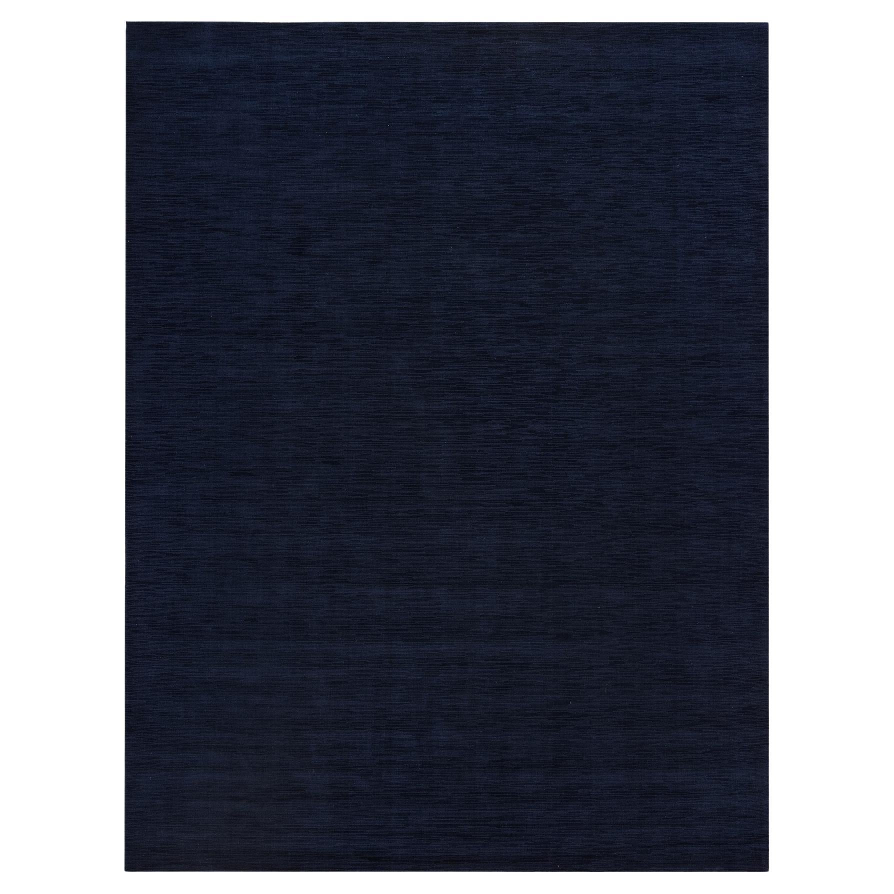 9'1 "x12' Oxford Blue Plain Wool and Plant Based Silk Loom Knotted Oriental Rug im Angebot