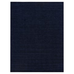 9'1 "x12' Oxford Blue Plain Wool and Plant Based Silk Loom Knotted Oriental Rug