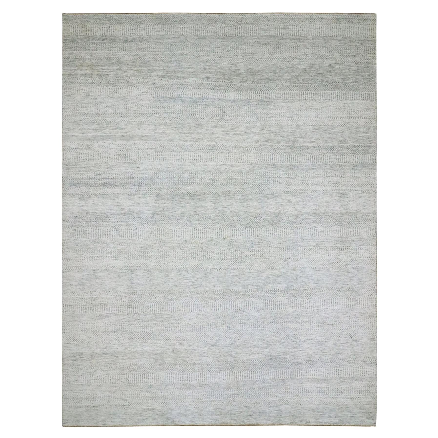 9'1"x12' Pearl White Modern Grass Design Hand Knotted Borderless Pure Wool Rug For Sale