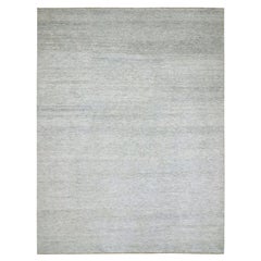 9'1"x12' Pearl White Modern Grass Design Hand Knotted Borderless Pure Wool Rug