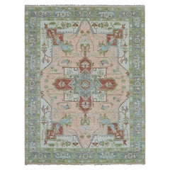 9'1"x12' Pink, Soft to the Touch, Heriz Design, Hand Knotted 100% Wool Rug