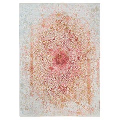 9'1 "x12' Laine rose et soie pure Médaillon Erased Persian Design Tapis noué à la main