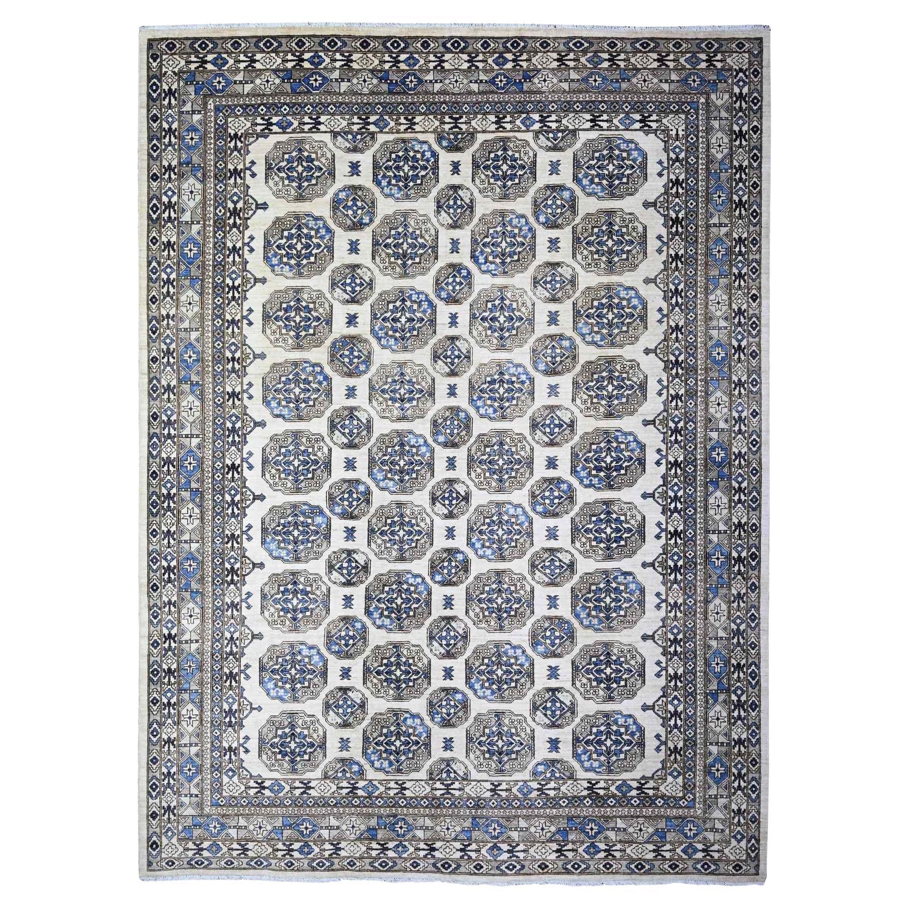 9
1"x12
 Porcelain Ivory Afghan Ersari Design Hand Knotted Natural Wool Rug For Sale