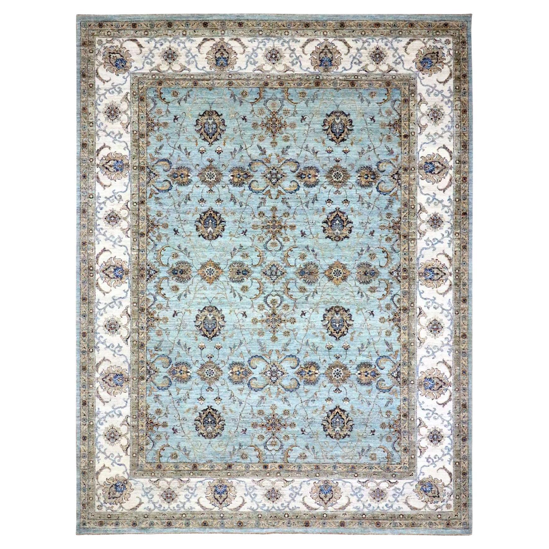 9'1 "x12' Sapphire Blue annodato a mano Agra Shah Abbas Flower Vines Design/One Tappeto di Lana